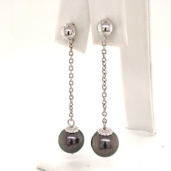 Tahitian Pearl 14 KT Earrings Certified $899 013380 - Picture 4 of 9